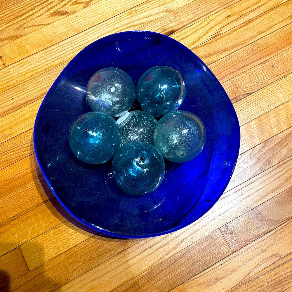 Blow Glass Big platter disc vase Royal undulated/wavy trim detail with balls
